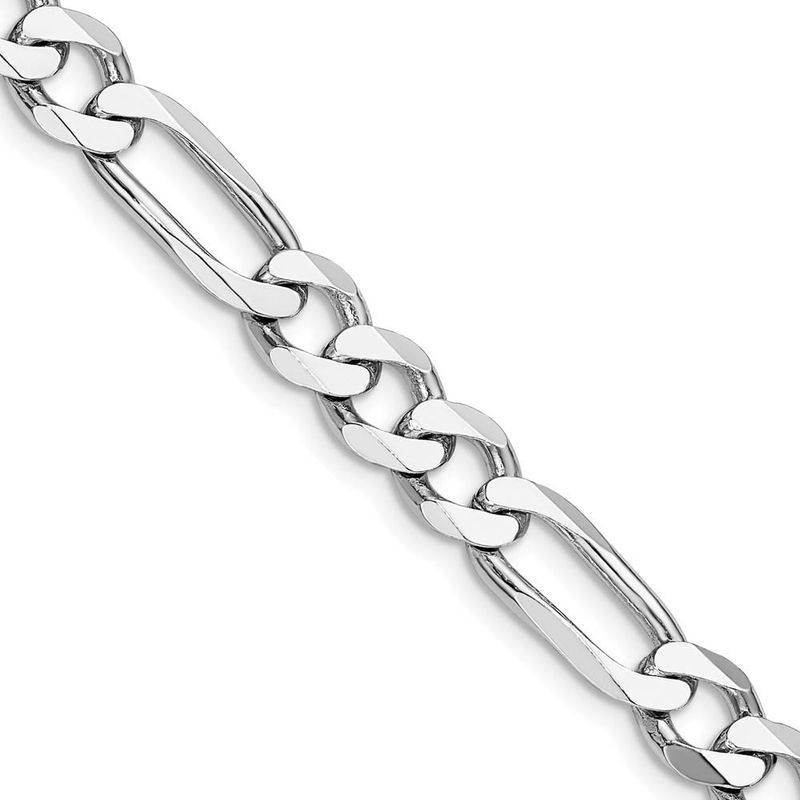 Mens 7.5mm Rhodium Plated S. Silver Solid Figaro Chain Necklace, 20 In